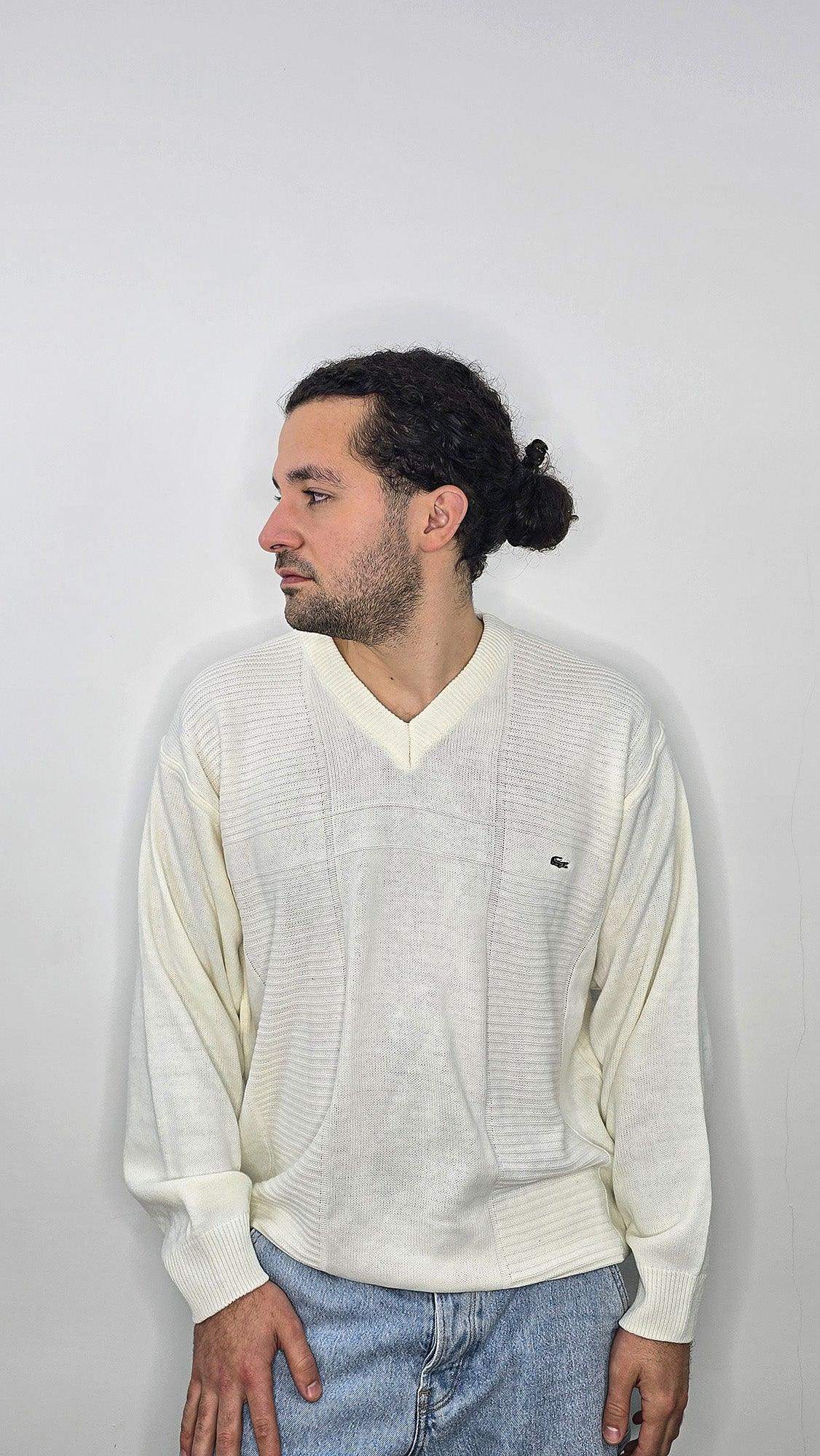Lacoste - Pull Coton Col V Vintage 90' XL